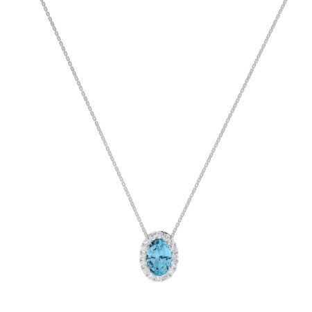 Diana Oval Blue Topaz and Glinting Diamond Necklace in 18K Gold (0.25ct)
