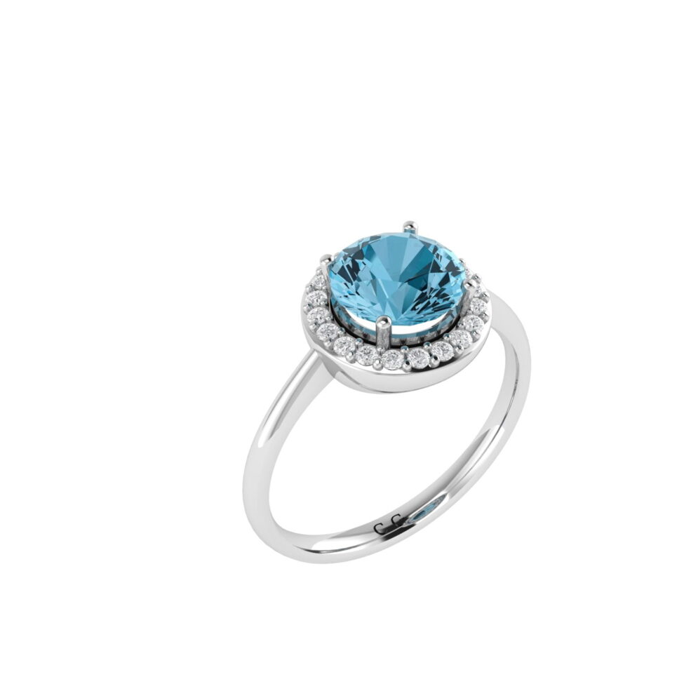 Diana Round Blue Topaz and Glinting Diamond Ring in 18K White Gold (2.5ct)