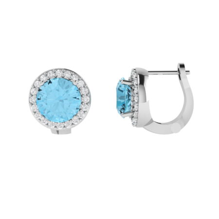 Diana Round Blue Topaz and Glinting Diamond Earrings in 18K White Gold (5ct)