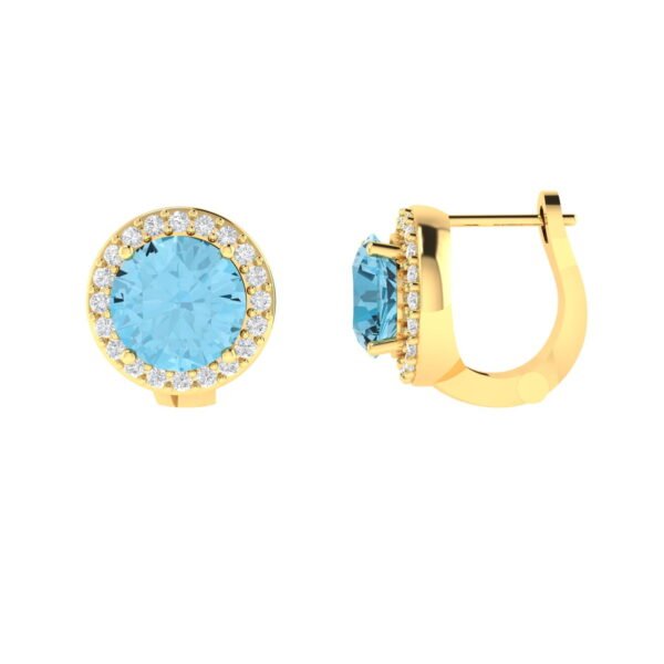 Diana Round Blue Topaz and Glinting Diamond Earrings in 18K Yellow Gold (5ct)