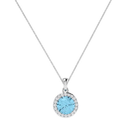 Diana Round Blue Topaz and Glinting Diamond Pendant in 18K White Gold (2.5ct)