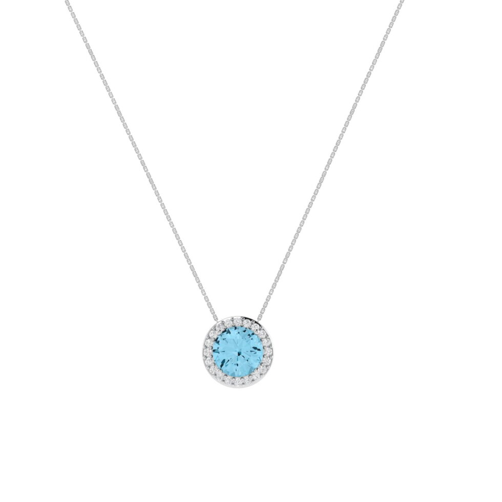 Diana Round Blue Topaz and Glinting Diamond Necklace in 18K White Gold (2.5ct)