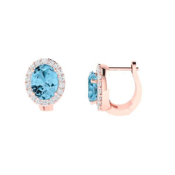 Diana Oval Blue Topaz and Ablazing Diamond Earrings in 18K Rose Gold (4ct)