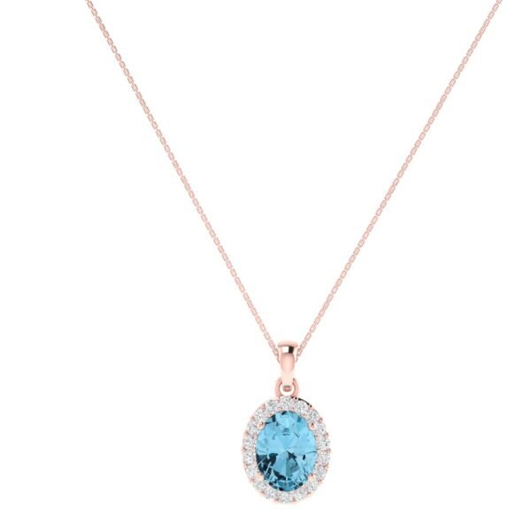 Diana Oval Blue Topaz and Ablazing Diamond Pendant in 18K Rose Gold (2ct)