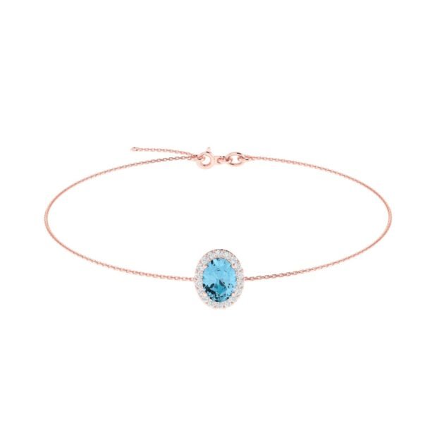 Diana Oval Blue Topaz and Ablazing Diamond Bracelet in 18K Rose Gold (2ct)