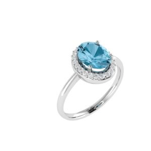 Diana Oval Blue Topaz and Glinting Diamond Ring in 18K Gold (1ct)