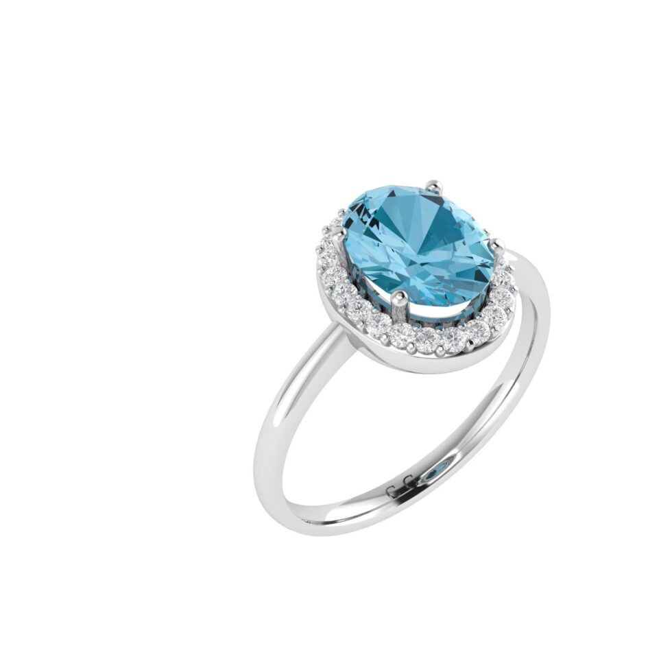 Diana Oval Blue Topaz and Glinting Diamond Ring in 18K Gold (1ct)