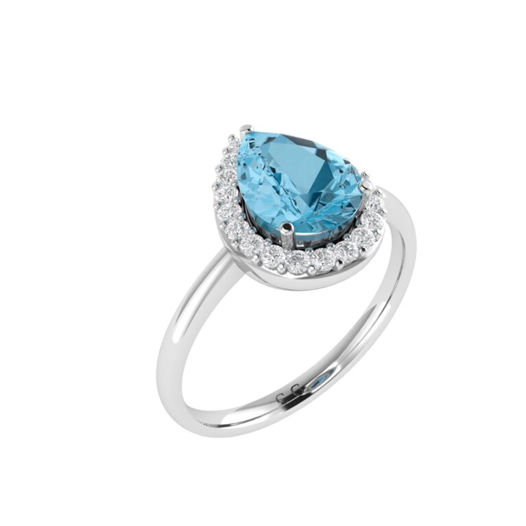 Diana Pear Blue Topaz and Glinting Diamond Ring in 18K White Gold (1.1ct)