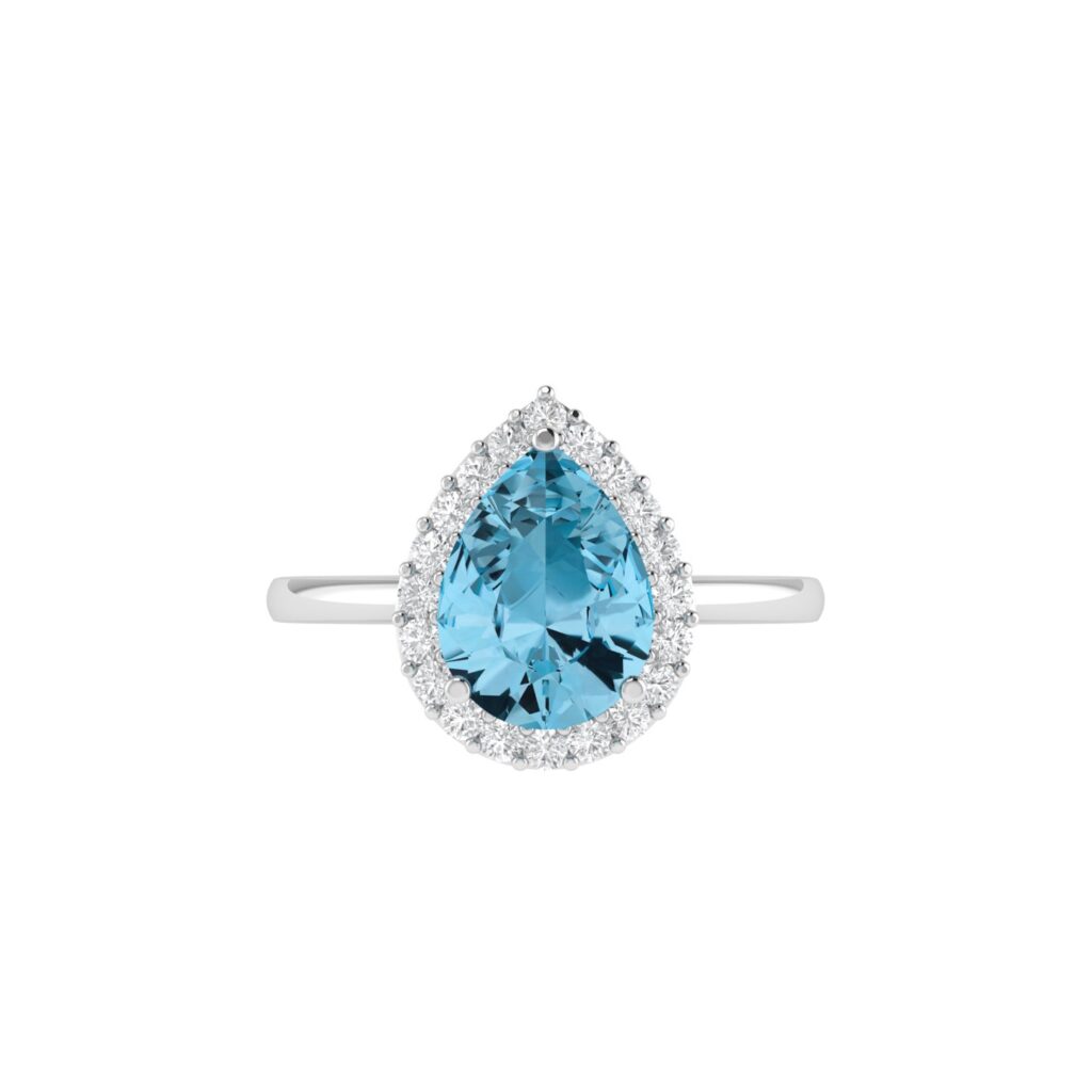 Diana Pear Blue Topaz and Glinting Diamond Ring in 18K White Gold (1.1ct)