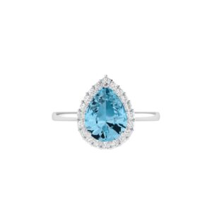 Diana Pear Blue Topaz and Glinting Diamond Ring in 18K White Gold (1.1ct)