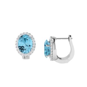 Diana Oval Blue Topaz and Glinting Diamond Earrings in 18K Gold (2ct)