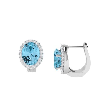 Diana Oval Blue Topaz and Glinting Diamond Earrings in 18K Gold (2ct)
