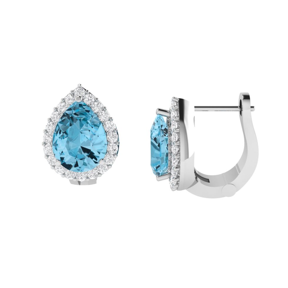 Diana Pear Blue Topaz and Glinting Diamond Earrings in 18K White Gold (2.2ct)