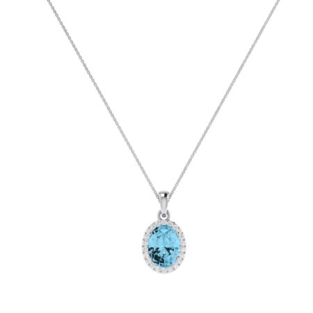 Diana Oval Blue Topaz and Glinting Diamond Pendant in 18K Gold (1ct)