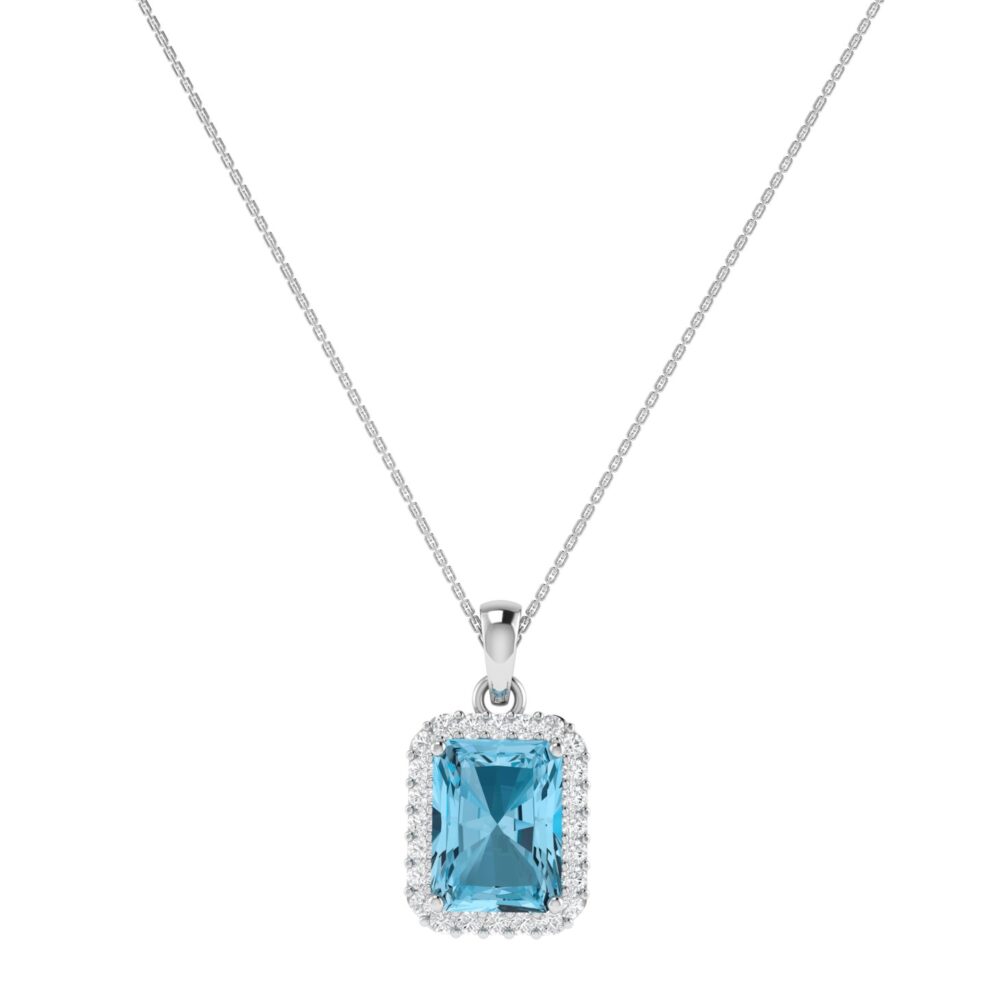 Diana Emerald Cut Blue Topaz and Glinting Diamond Pendant in 18K Gold (1ct)