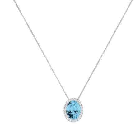Diana Oval Blue Topaz and Glinting Diamond Necklace in 18K Gold (1ct)