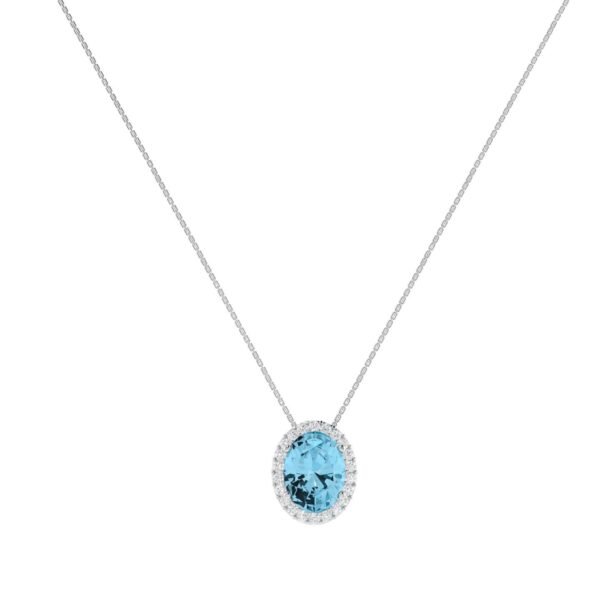 Diana Oval Blue Topaz and Glinting Diamond Necklace in 18K Gold (1ct)