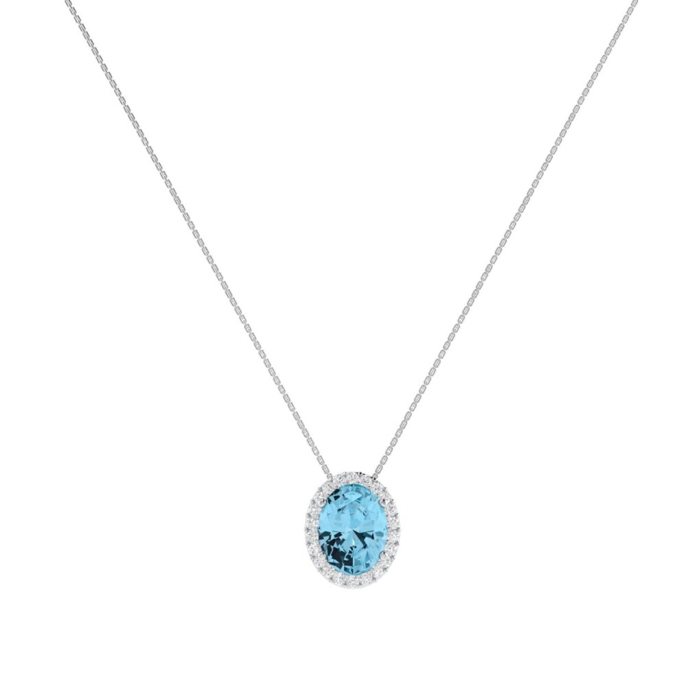 Diana Oval Blue Topaz and Glinting Diamond Necklace in 18K Gold (1ct)