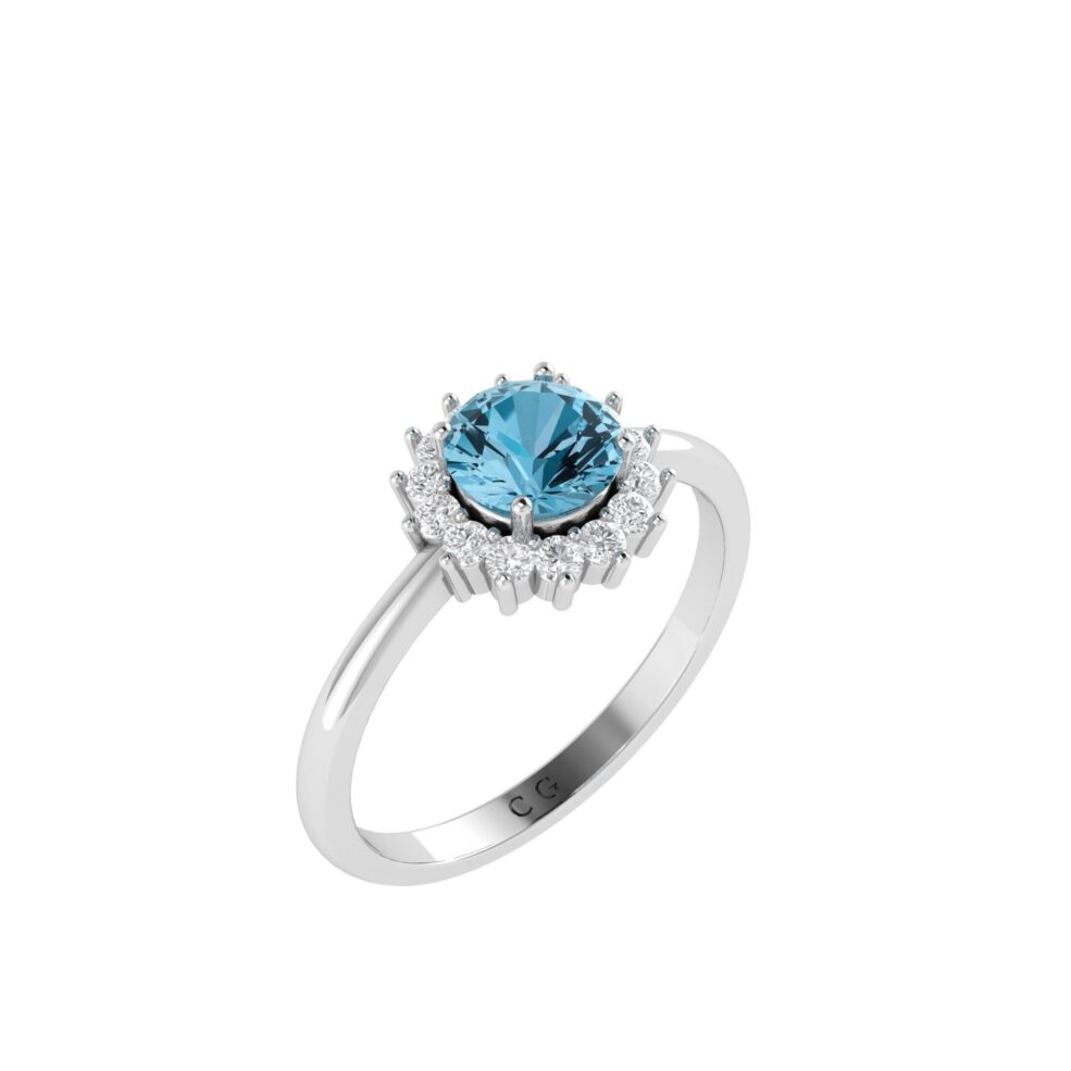 Diana Round Blue Topaz and Glinting Diamond Ring in 18K Gold (0.56ct)