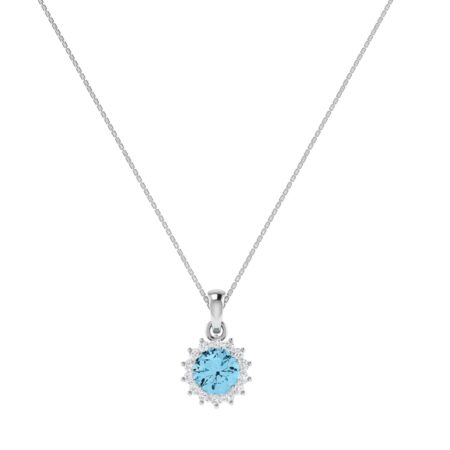 Diana Round Blue Topaz and Glinting Diamond Pendant in 18K Gold (0.56ct)