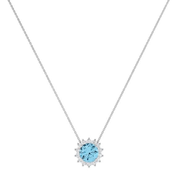 Diana Round Blue Topaz and Glinting Diamond Necklace in 18K White Gold (1ct)