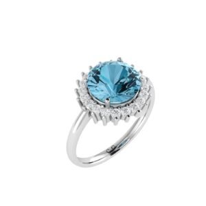 Diana Round Blue Topaz and Glinting Diamond Ring in 18K Gold (1.55ct)