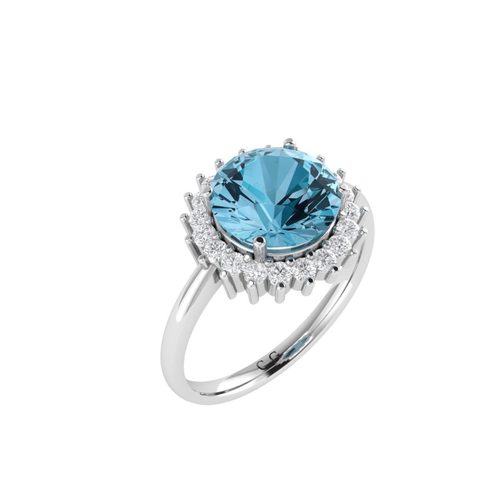 Diana Round Blue Topaz and Glinting Diamond Ring in 18K Gold (1.55ct)