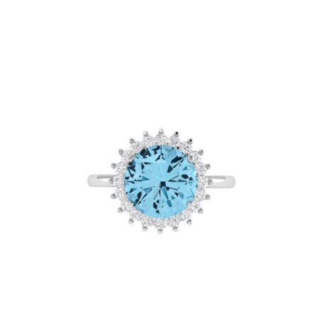 Diana Round Blue Topaz and Glinting Diamond Ring in 18K Gold (1.55ct)