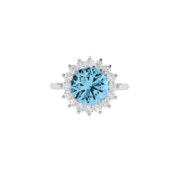 Diana Round Blue Topaz and Glistering Diamond Ring in 18K White Gold (2.5ct)