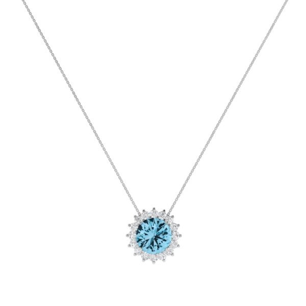Diana Round Blue Topaz and Glistering Diamond Necklace in 18K White Gold (2.5ct)