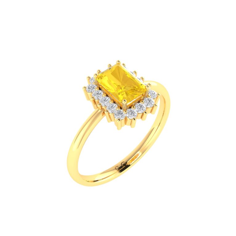 Diana Emerald-Cut Citrine and Flashing Diamond Ring in 18K Yellow Gold (0.55ct)