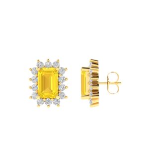 Diana Emerald-Cut Citrine and Flashing Diamond Earrings in 18K Yellow Gold (1.1ct)