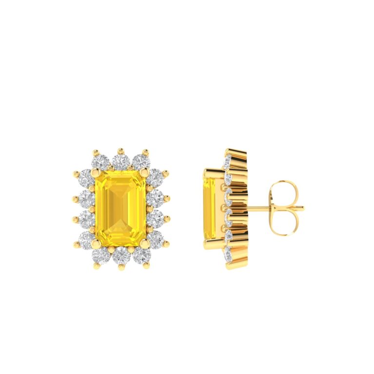 Diana Emerald-Cut Citrine and Flashing Diamond Earrings in 18K Yellow Gold (1.1ct)