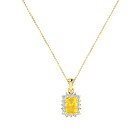 Diana Emerald-Cut Citrine and Flashing Diamond Pendant in 18K Yellow Gold (0.55ct)