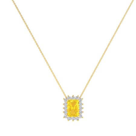 Diana Emerald-Cut Citrine and Flashing Diamond Necklace in 18K Yellow Gold (0.55ct)