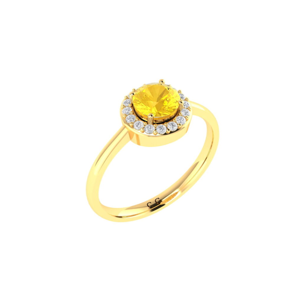 Diana Round Citrine and Flashing Diamond Ring in 18K Gold (0.4ct)