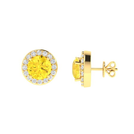 Diana Round Citrine and Flashing Diamond Earrings in 18K Gold (0.8ct)