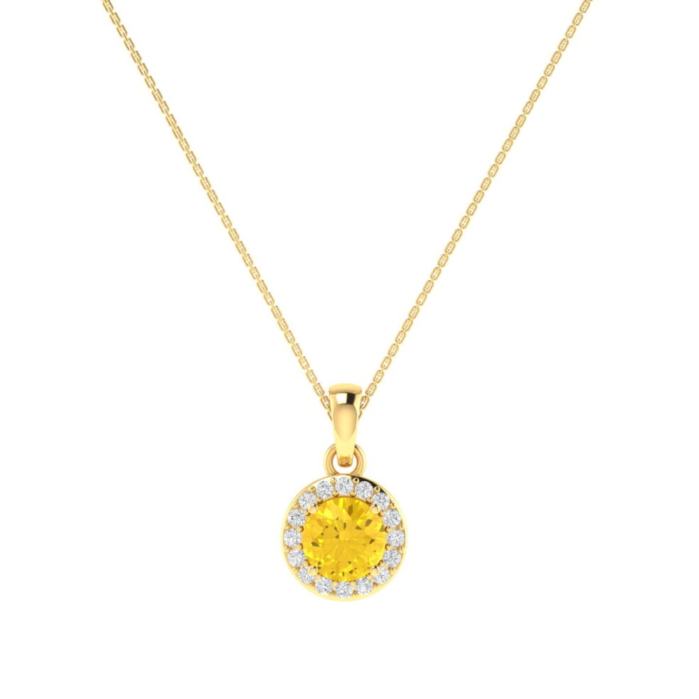 Diana Round Citrine and Flashing Diamond Pendant in 18K Gold (0.4ct)