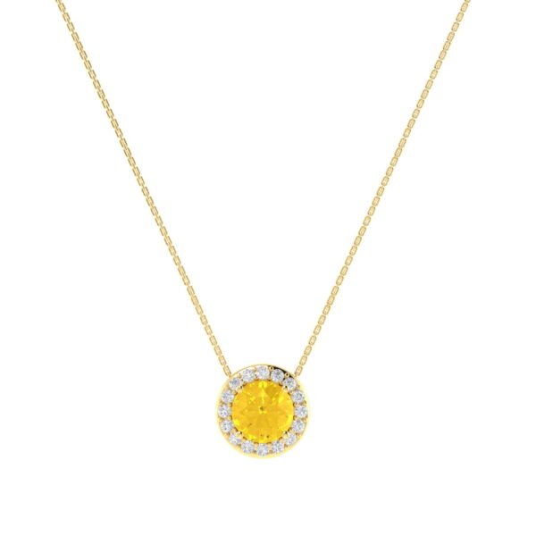 Diana Round Citrine and Flashing Diamond Necklace in 18K Yellow Gold (0.4ct)