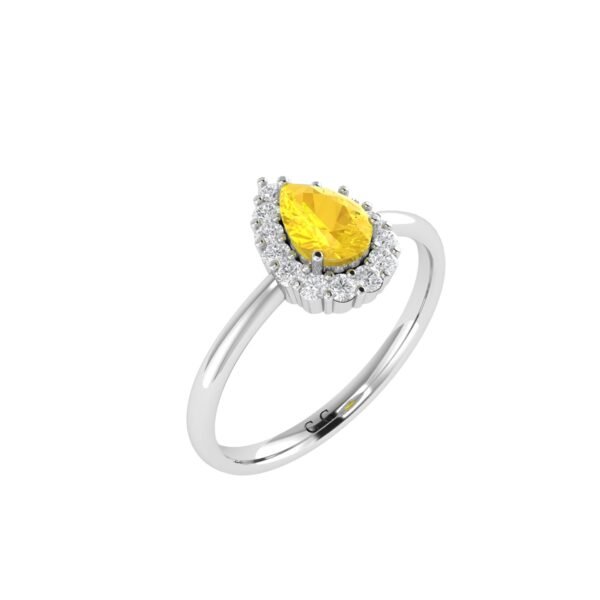 Diana Pear Citrine and Flashing Diamond Ring in 18K White Gold (0.45ct)
