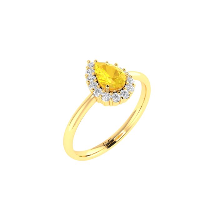 Diana Pear Citrine and Flashing Diamond Ring in 18K Yellow Gold (0.45ct)
