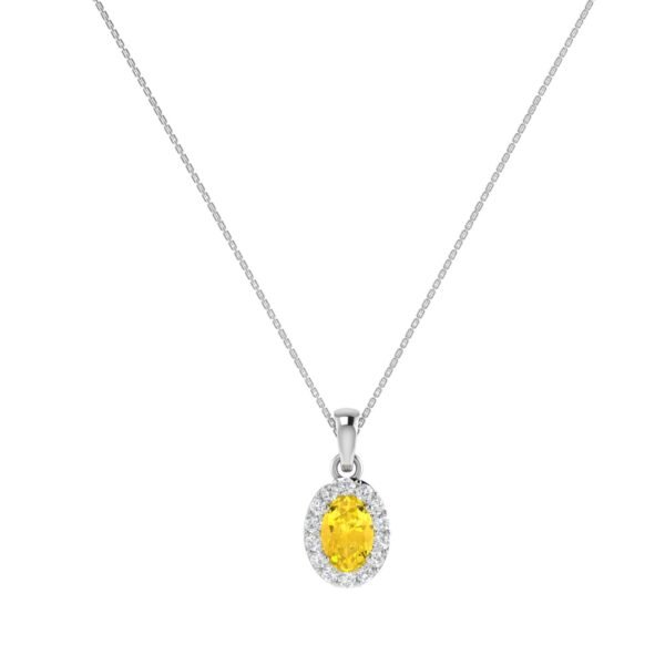Diana Oval Citrine and Flashing Diamond Pendant in 18K White Gold (1.7ct)