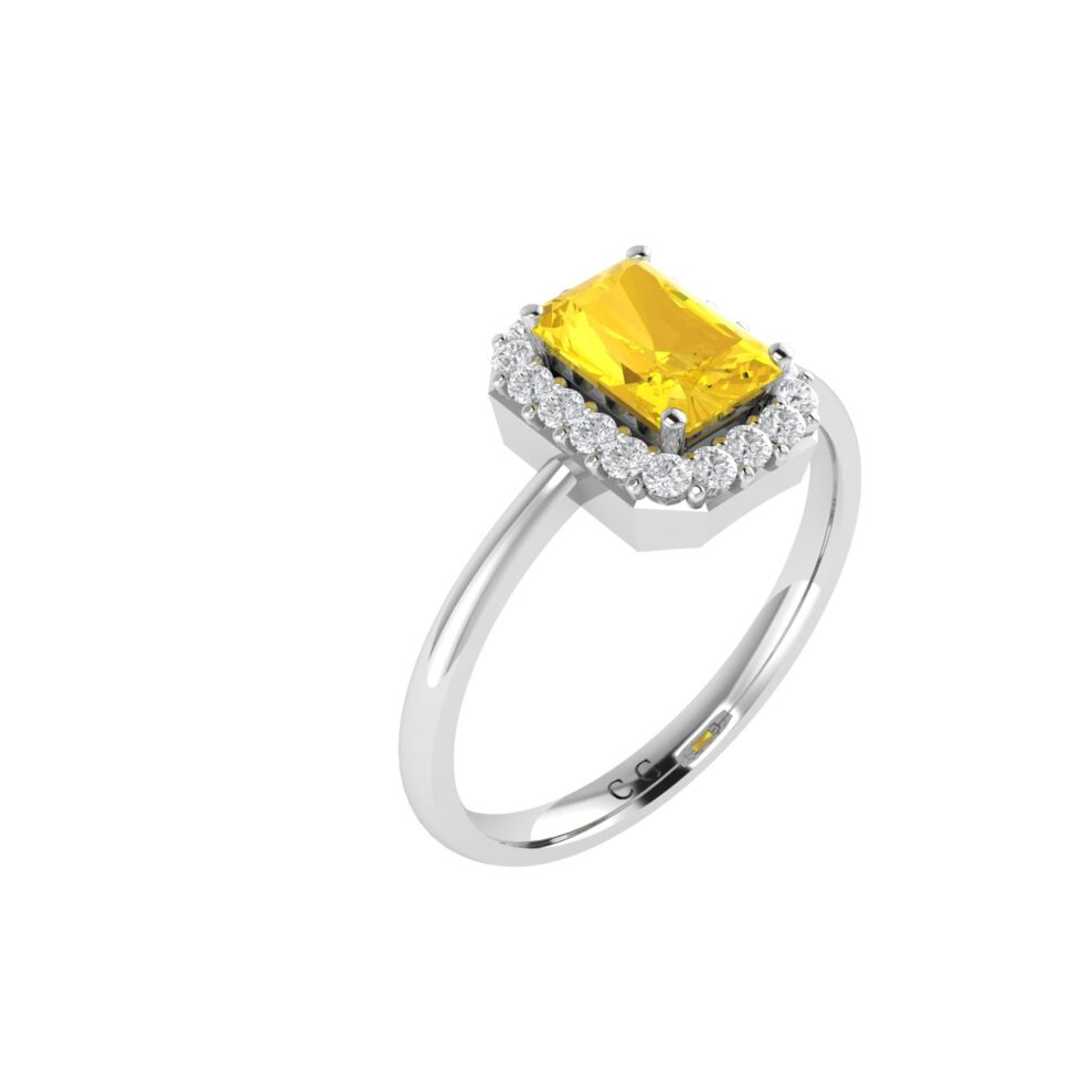 Diana Emerald  Cut Citrine and Flashing Diamond Ring in 18K Gold (0.2ct)