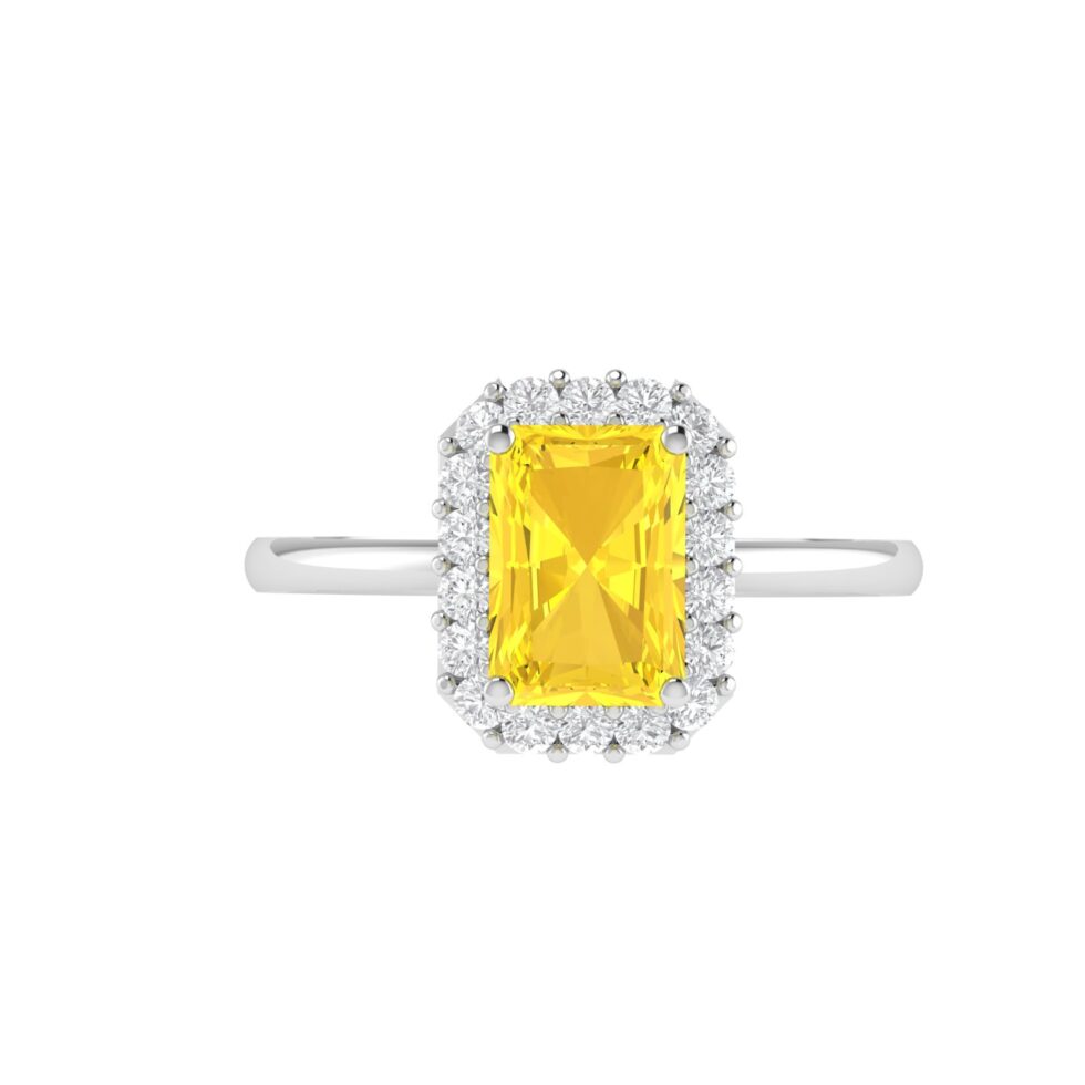 Diana Emerald  Cut Citrine and Flashing Diamond Ring in 18K Gold (0.2ct)