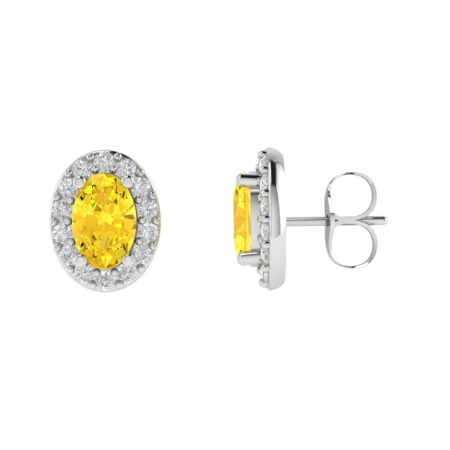 Diana Oval Citrine and Flashing Diamond Earrings in 18K White Gold (3.4ct)