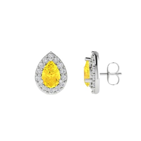 Diana Pear Citrine and Flashing Diamond Earrings in 18K White Gold (0.7ct)
