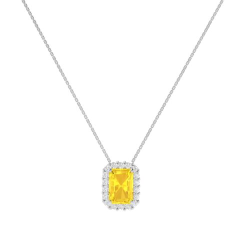 Diana Emerald  Cut Citrine and Flashing Diamond Necklace in 18K Gold (0.2ct)