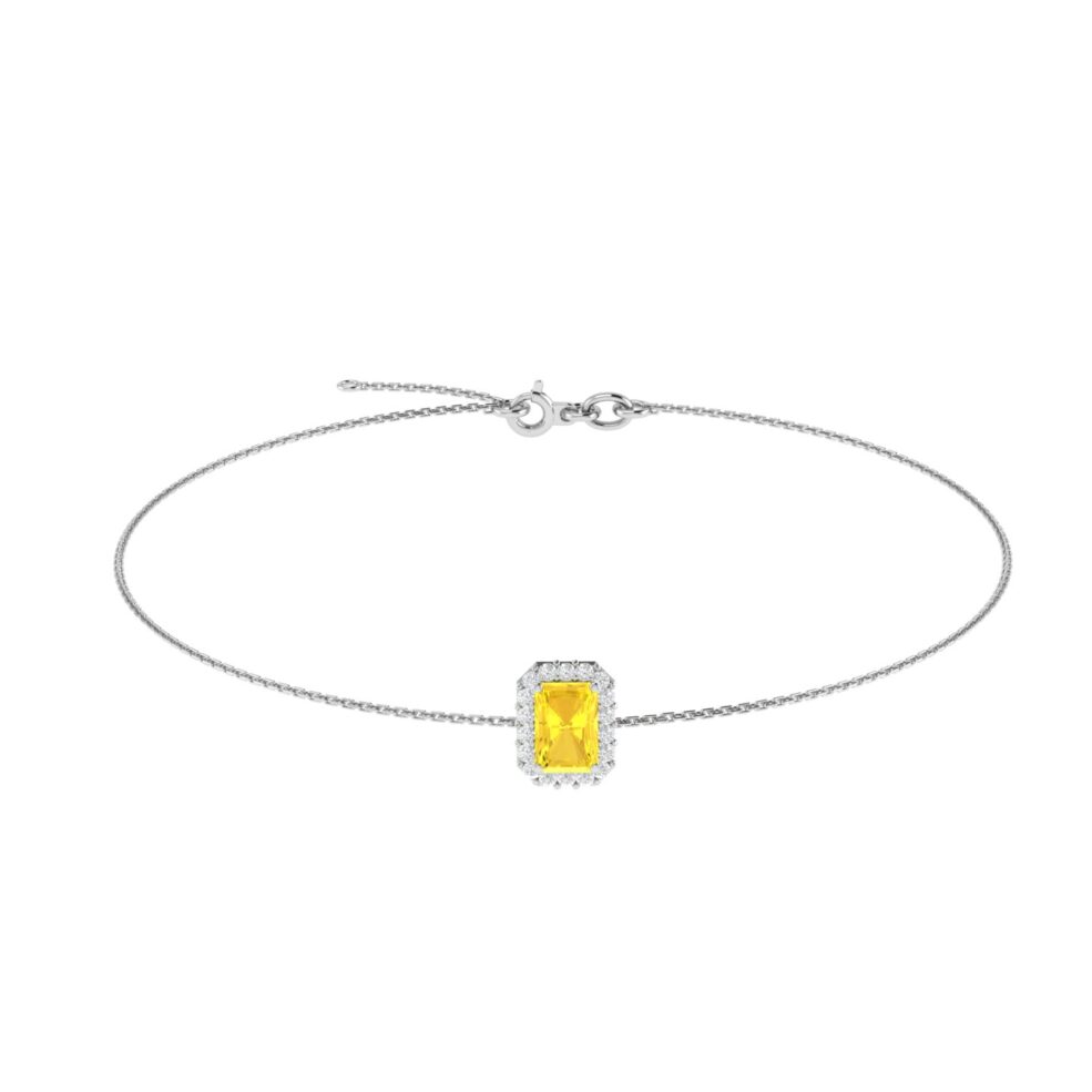 Diana Emerald Cut Citrine and Flashing Diamond Bracelet in 18K Gold (0.2ct)