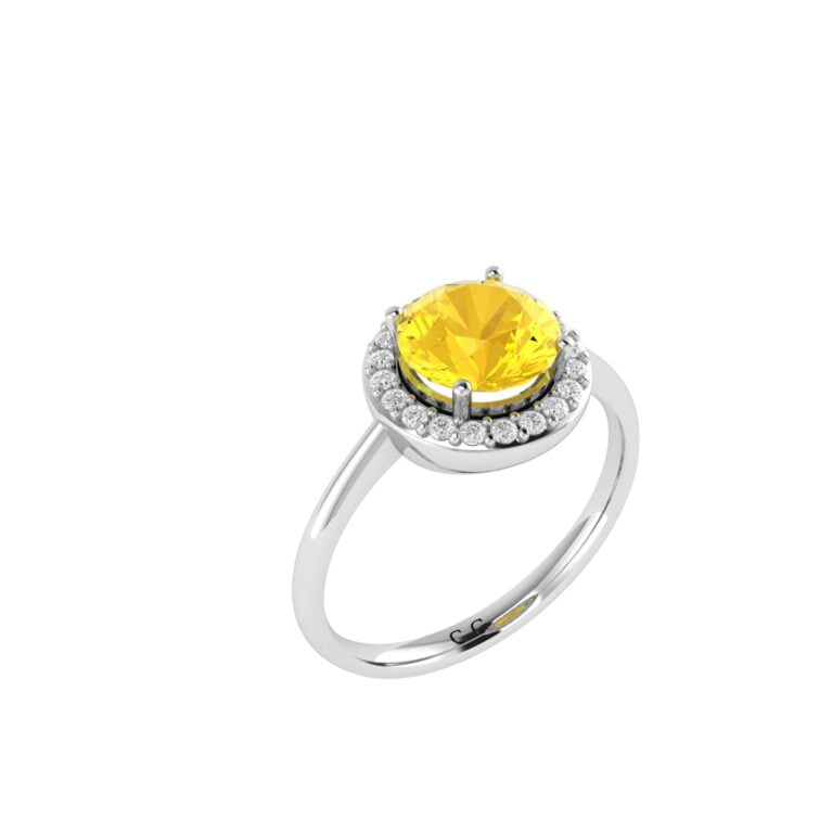 Diana Round Citrine and Flashing Diamond Ring in 18K White Gold (1.8ct)