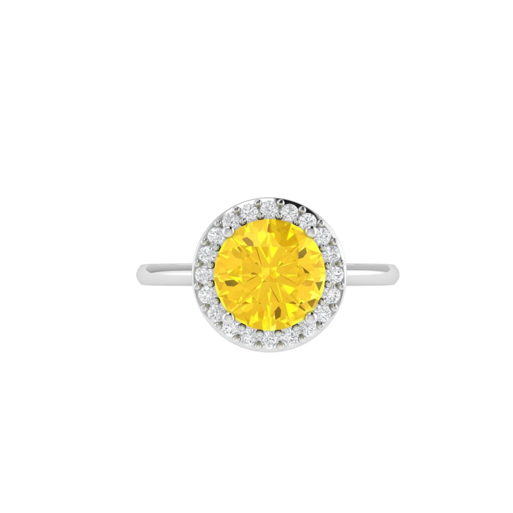 Diana Round Citrine and Flashing Diamond Ring in 18K White Gold (1.8ct)
